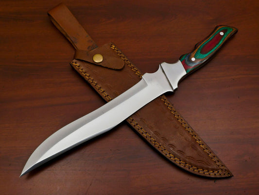 Custom 12" Handmade D2 Steel Bowie Hunting Knife with Pakka Wood Handle
