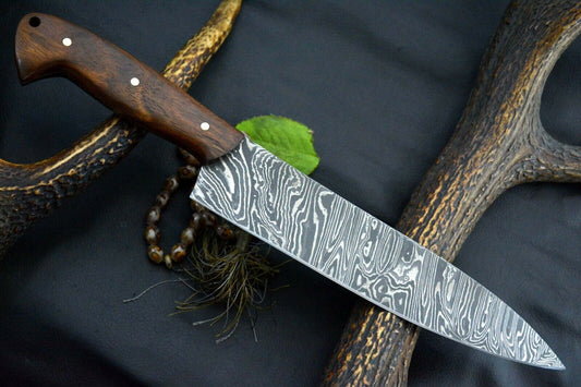Custom 13.6" Handmade Damascus Steel Chef Knife with Walnut Handle – 512 Layer Ladder Pattern

