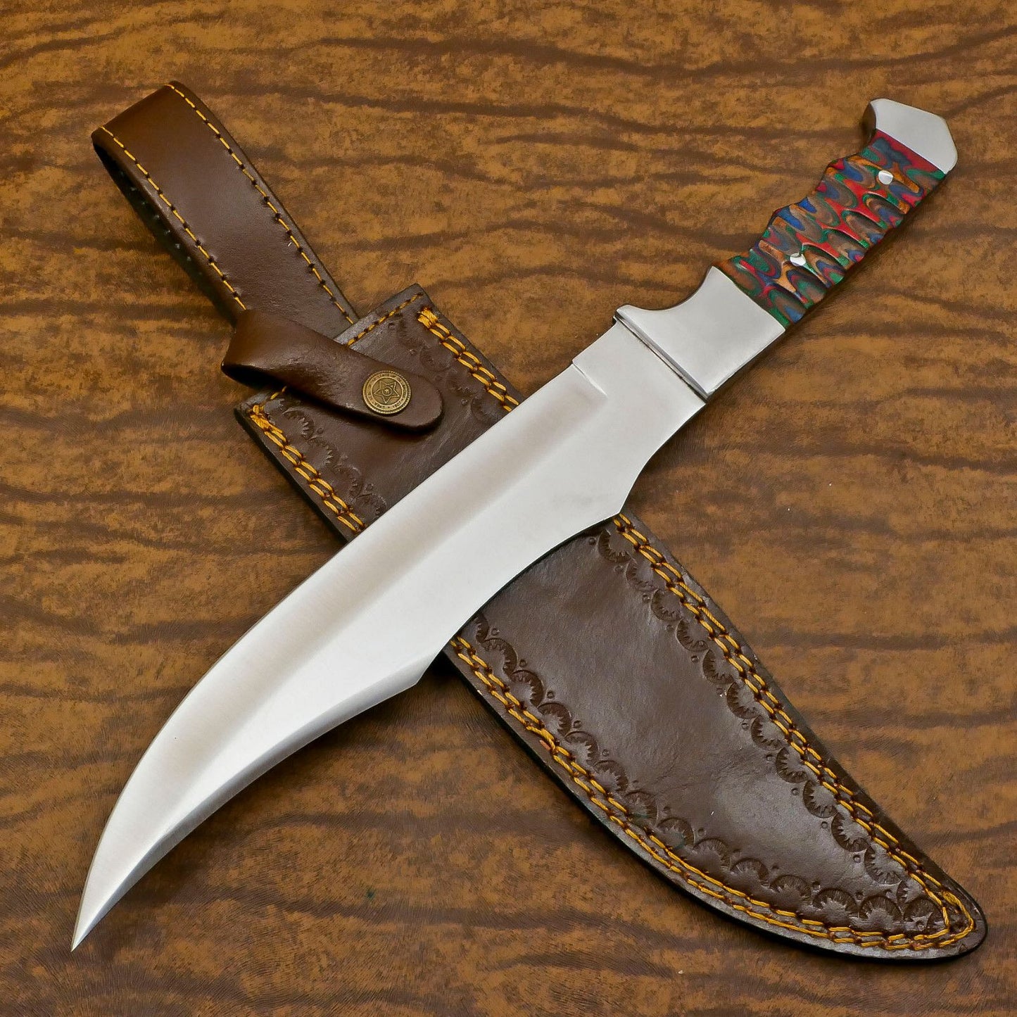 Custom 13" D2 Steel Handmade Full Tang Bowie Knife Best Hunting Knife With Pakkawood Handle