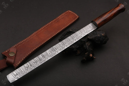 Custom 16" Fire Damascus Steel Brisket Knife – Handmade Professional Kitchen Knife