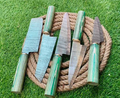 Custom 5-Piece Handmade Damascus Steel Chef Knife Set with Leather Bag – Kitchen Cutlery