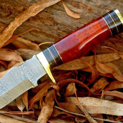 Custom 8" Damascus Steel Bowie Knife – Resin & Brass Guard Handle