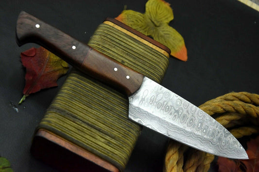Custom 9.5" OAL Handmade Damascus Steel Chef Knife with Walnut Handle – Raindrop Pattern Blade