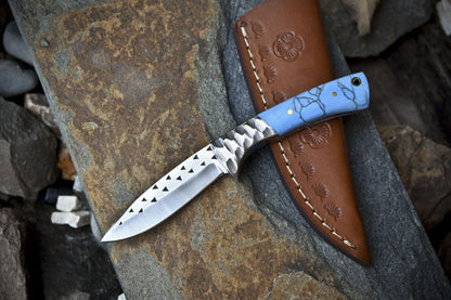 Custom AUS-8 Steel Skinner Knife | Corian Handle & Steel Bolster | Rare Camping Knife