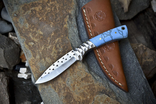 Custom AUS-8 Steel Skinner Knife | Corian Handle & Steel Bolster | Rare Camping Knife