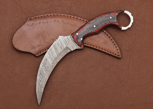 Custom Best Handmade Damascus Karambit Damascus Steel Karambit  Knife With Wood Handle
