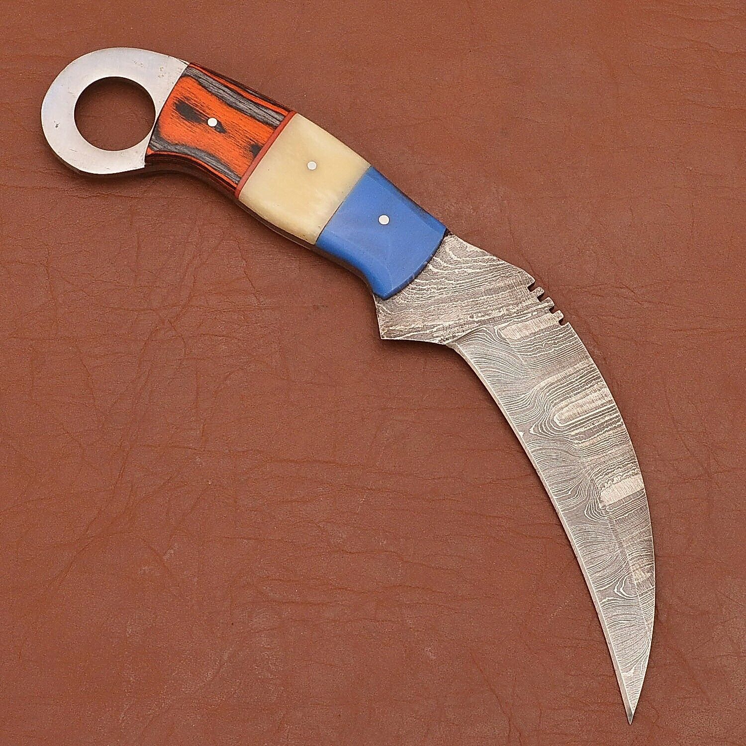 Custom Best Karambit Handmade Damascus Steel Karambit Knife with Mix Handle 