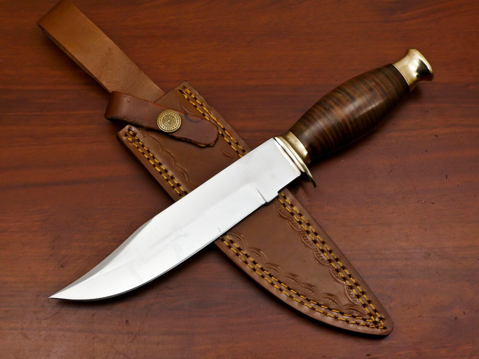 Custom Bowie Knife Handmade 12" D2 Steel Fixed Blade Hunting Knife with Wood Handle