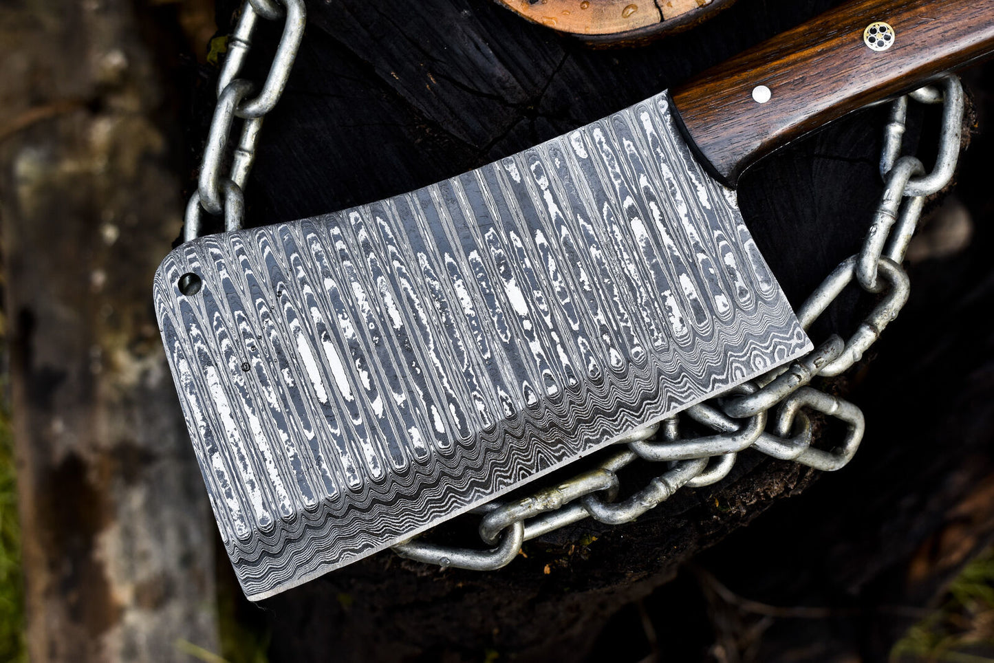 Custom Clever Chopper Chef Knife – Ladder Damascus Steel with Walnut Wood Handle
