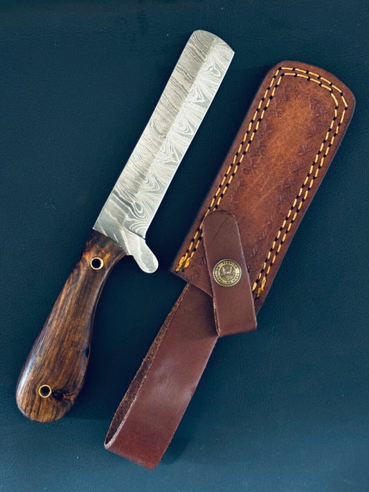 Custom Cowboy Bull Cutter Knife Fire Storm Damascus Steel Bull Cutter Knife With Wood Handle