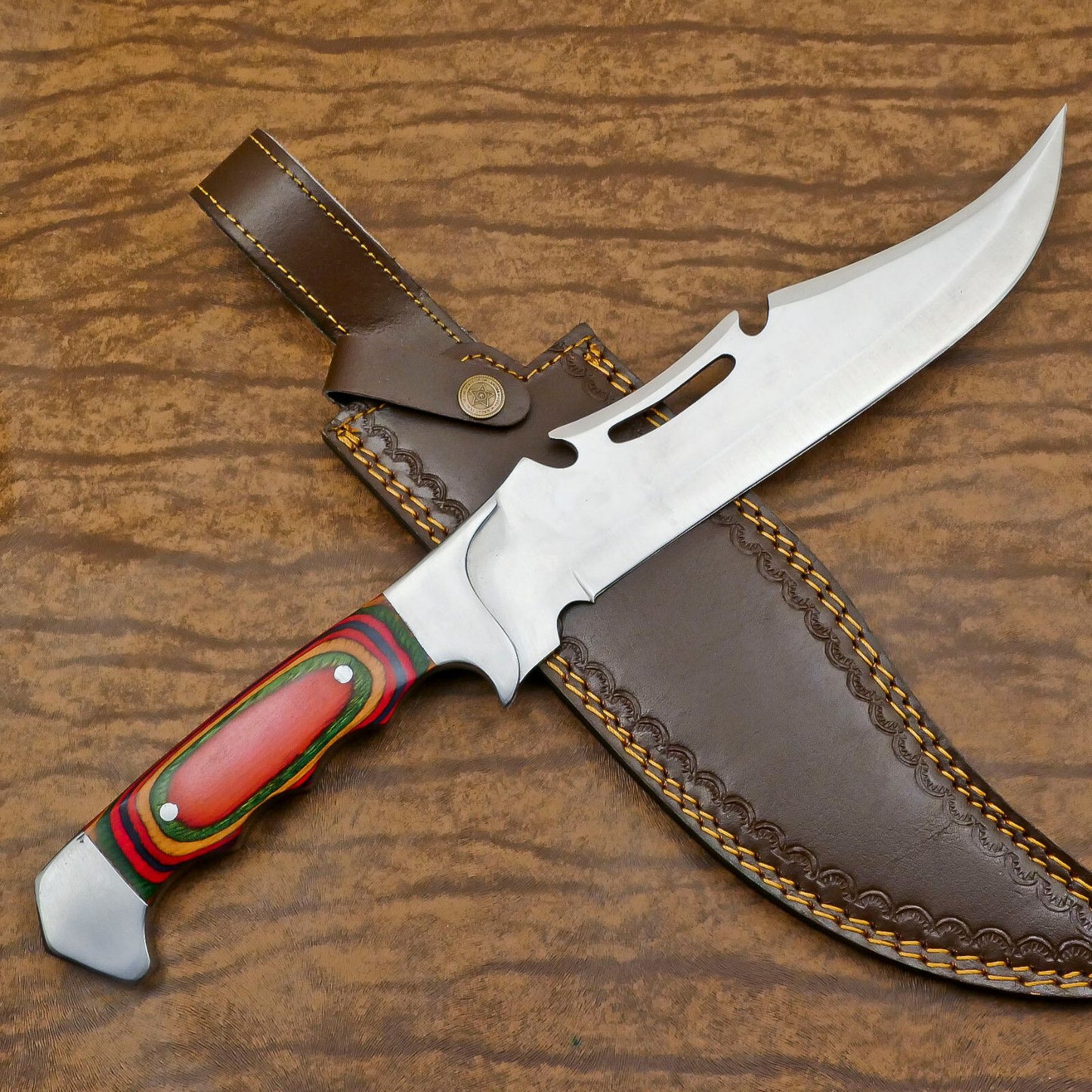 Custom D2 Full Tang Bowie Knife 12" Hunting Knife with Pakka Wood Handle