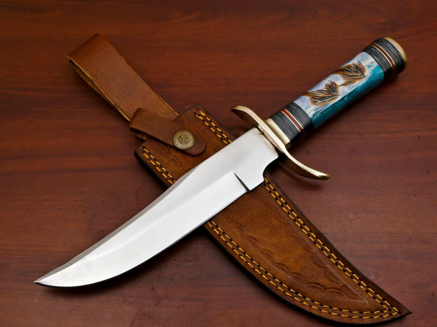 Custom D2 Full Tang Clip Point Bowie Knife 12" Hunting Knife With Bone Handle