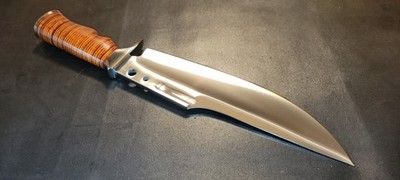 Custom D2 Steel 14.75-Inch Bowie Knife – Stacked Leather Handle