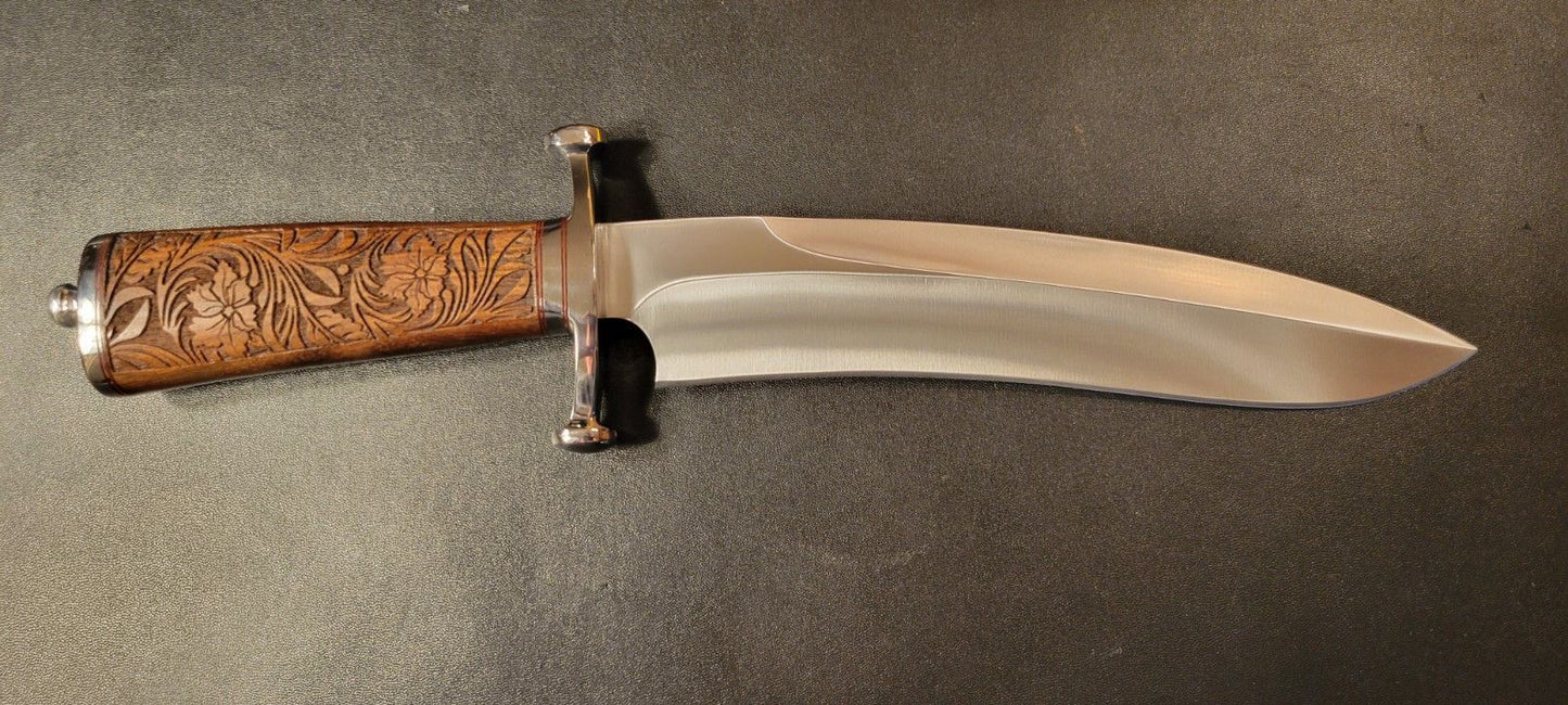 Custom D2 Steel 16-Inch Sasquatch Bowie Knife – Engraved Wood Handle