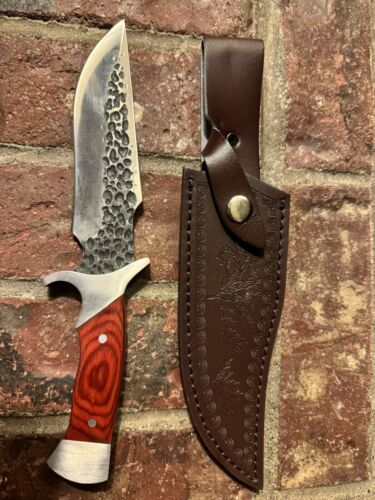 Custom D2 Tool Steel Bowie Knife  Full Tang Wood Handle with Leather Sheath 