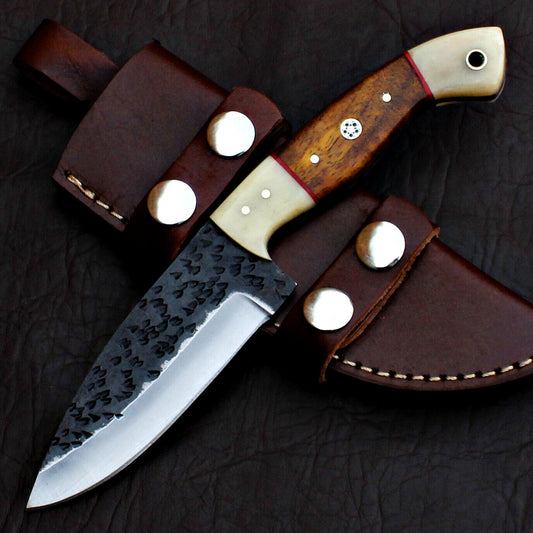 Custom  D2 Tool Steel Hunting Skinner Knife with Leather Sheath – Full Tang EDC