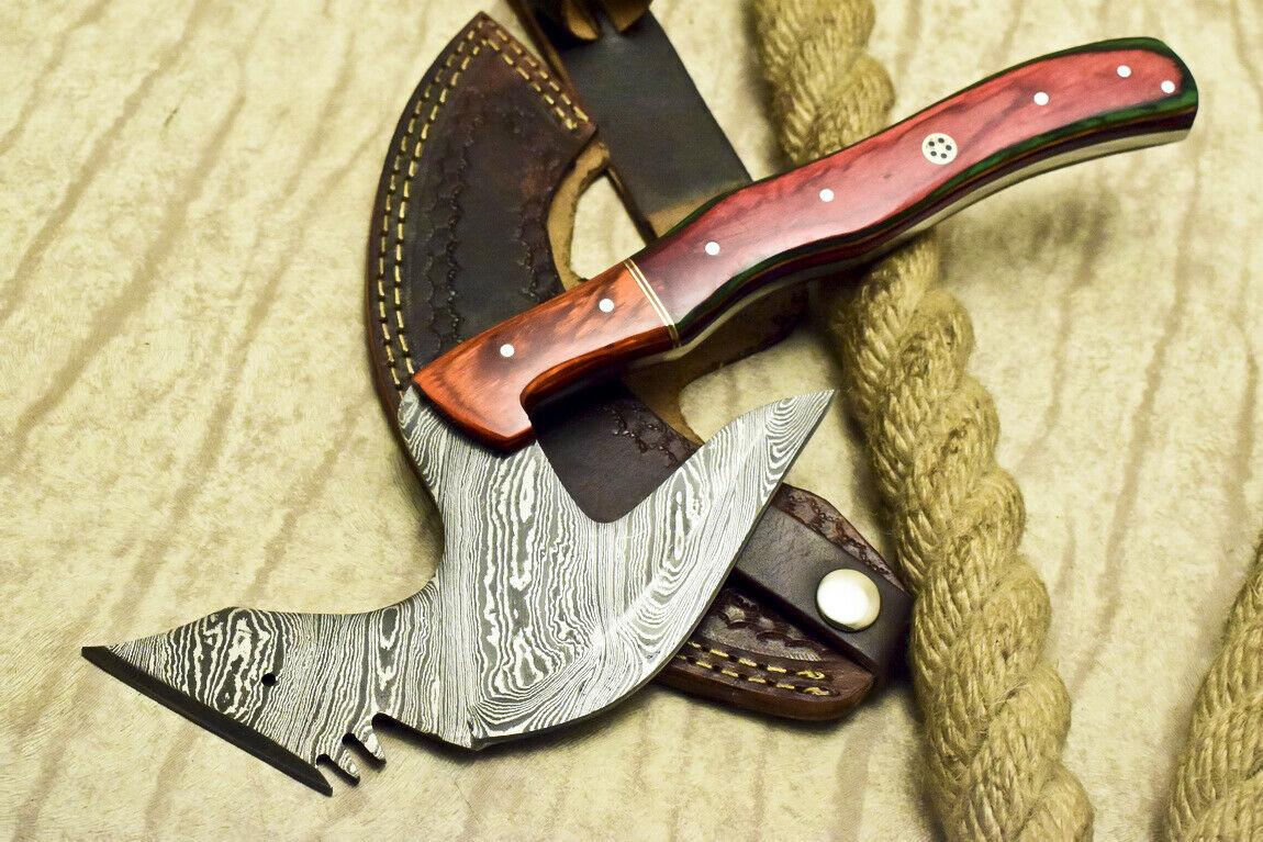Custom Damascus Full Tang Cleaver Chopper Tomahawk Axe Knife with Hardwood Handle
