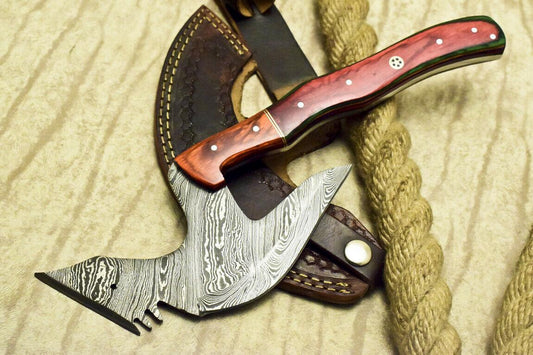 Custom Damascus Full Tang Cleaver Chopper Tomahawk Axe Knife with Hardwood Handle