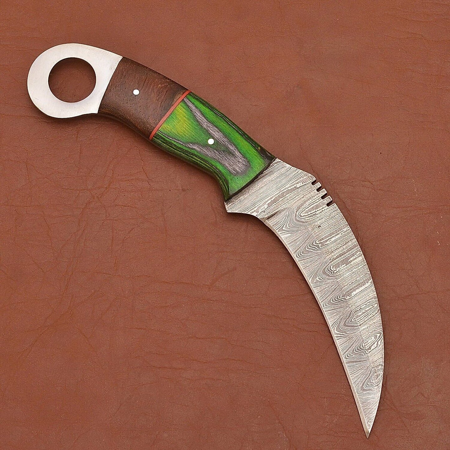 Custom Damascus Karambit Full Tang Karambit Damascus Steel Hunting Knife with Wood Handle 