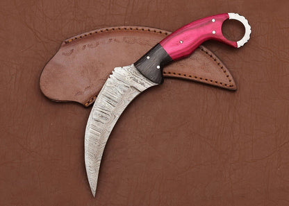 Custom Damascus Karambit Handmade Damascus Steel Hunting Knife With Wood Handle