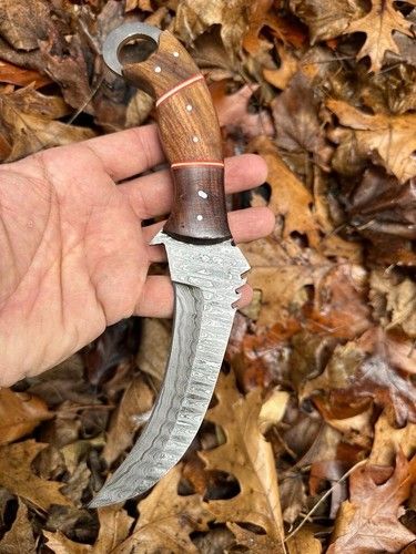 Custom Damascus Karambit Knife 11" Damascus Steel Knife with Wood Handle and Sheath
