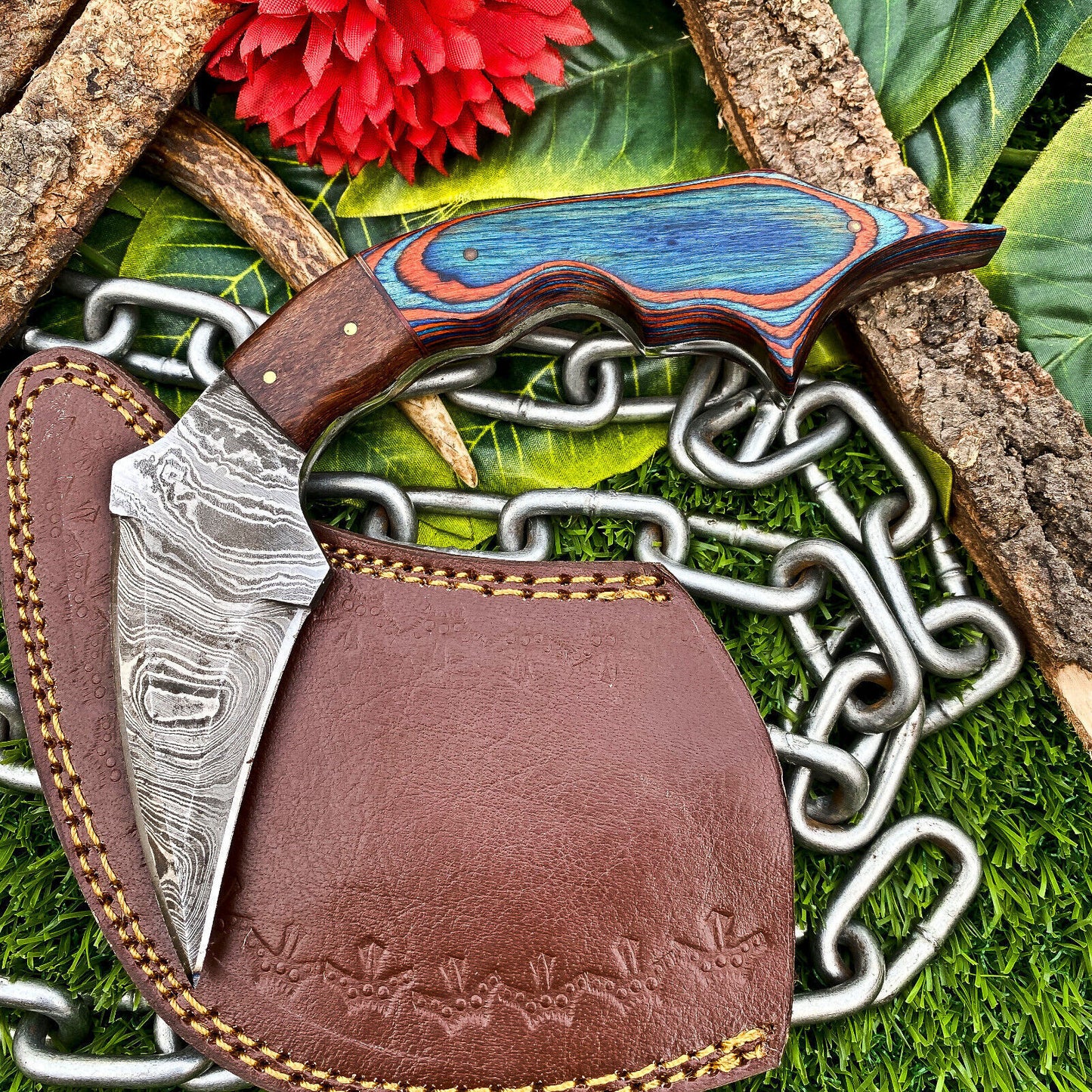 Custom Damascus Karambit Knife 8" Full Tang Karambit Damascus Steel  with wood Handle 