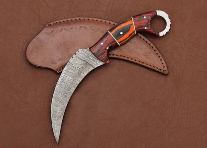 Custom Damascus Karambit Knife Karambit Damascus Steel with Wood Handle 