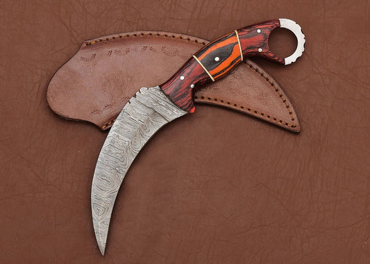 Custom Damascus Karambit Knife Karambit Damascus Steel with Wood Handle 