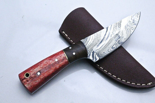 Custom Damascus Skinner Knife Bone Handle 8.0" Handmade Hunting Blade with Sheath