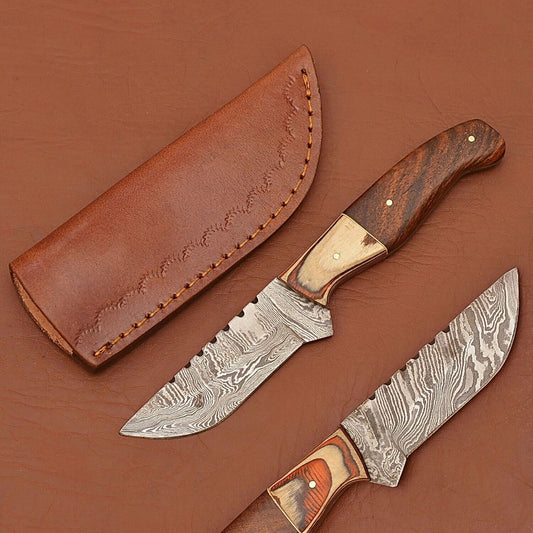 Custom Damascus Skinner Knife Wood Handle for Hunting Camping Survival Use