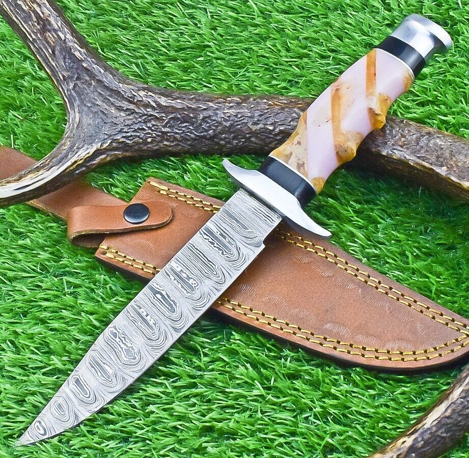 12 Inch Custom Damascus Steel Bowie Knife with Resin Handle