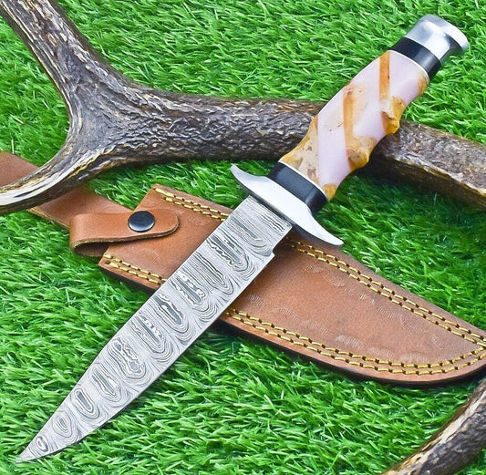 12 Inch Custom Damascus Steel Bowie Knife with Resin Handle