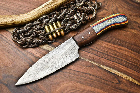 Custom Damascus Steel Chef Knife  Full Tang Kitchen Blade with Wood Handle 