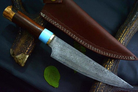 Custom Damascus Steel Chef Knife Handmade With Walnut & Olive Handle