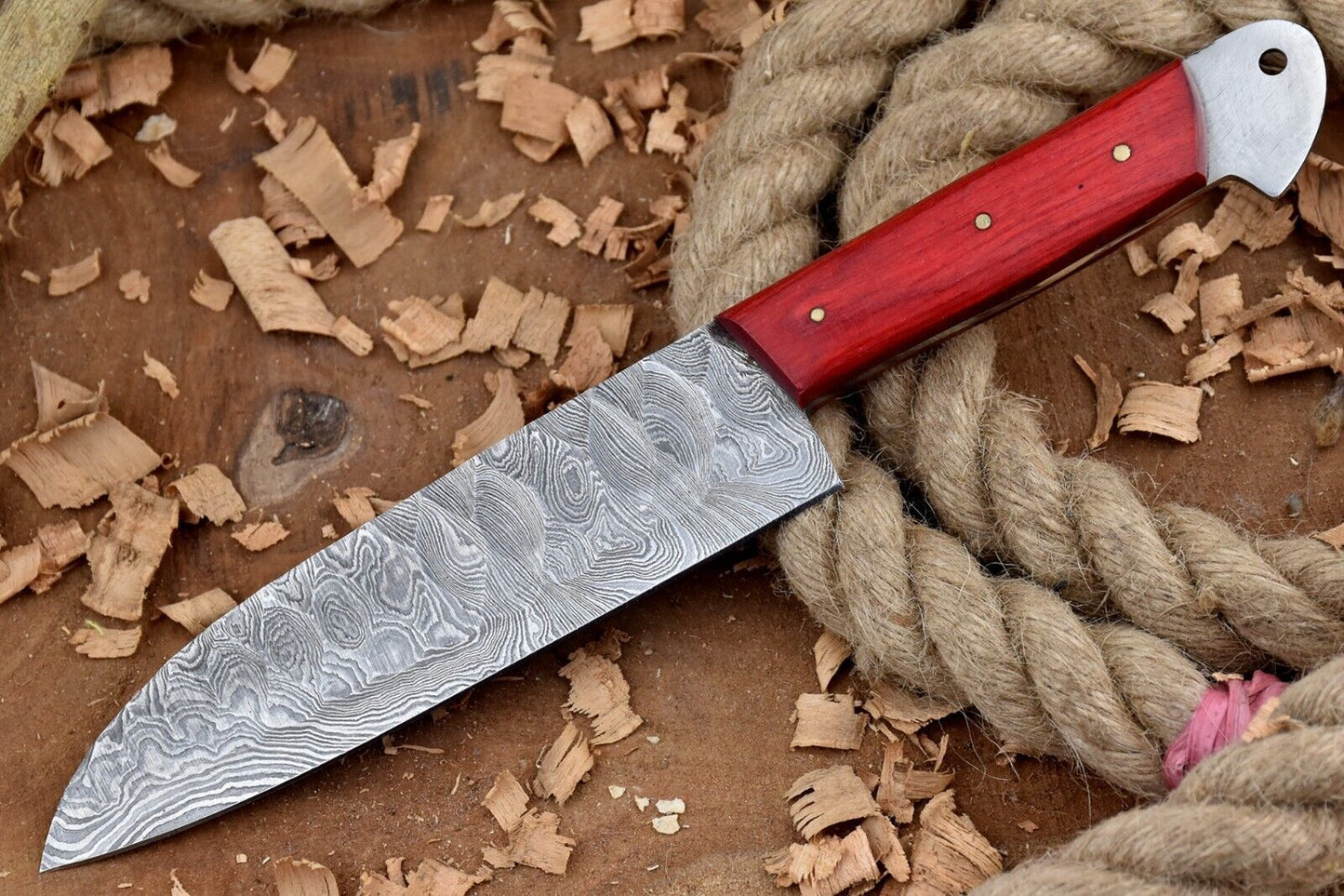 Custom Damascus Steel Kitchen Chef Knife 11" Full Tang with Red Wood Handle