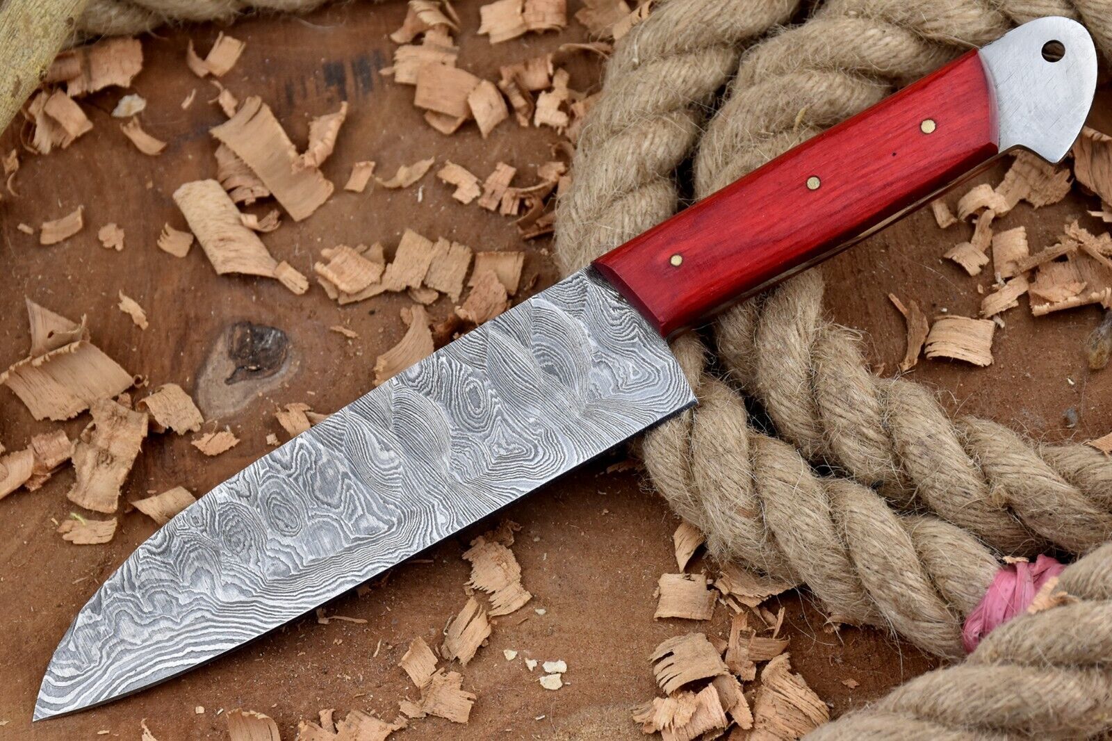 Custom Damascus Steel Kitchen Chef Knife 11" Full Tang with Red Wood Handle