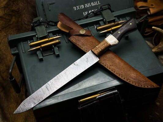 Custom Damascus Steel Kitchen Fillet Knife – Full Tang Wood Handle