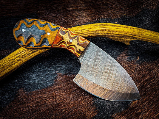 Custom Damascus Steel Skinner Hunting Knife with Wood Handle – 9 Inch Fixed Blade