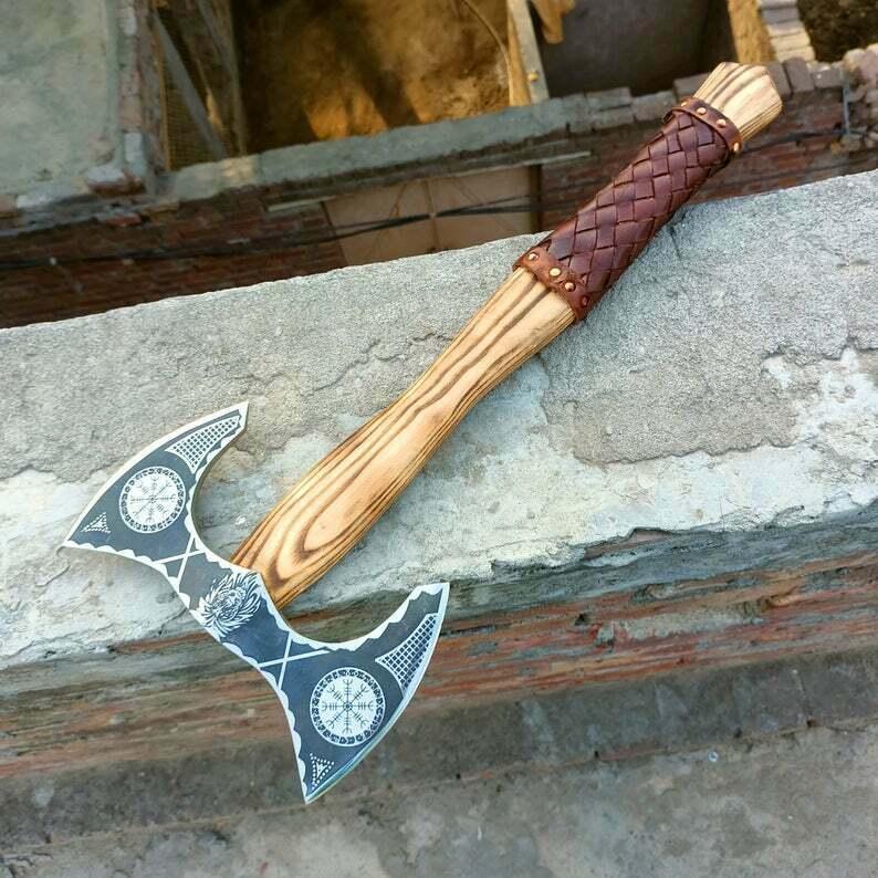 Custom Forged Carbon Steel Axe Viking Axe for Sale Perfect Gift for Collectors With Sheath