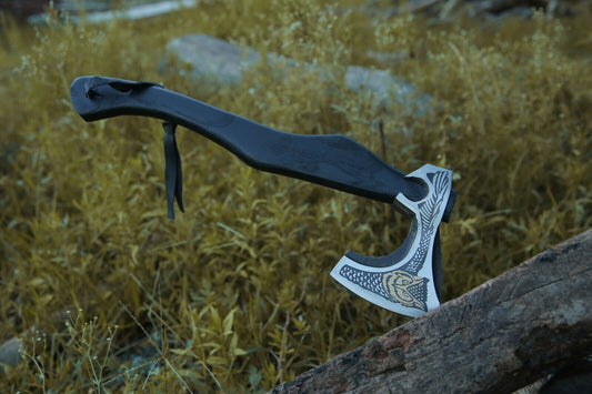 Custom Forged Carbon Steel Axe Viking Bearded Axe with Ash Wood Handle & Sheath