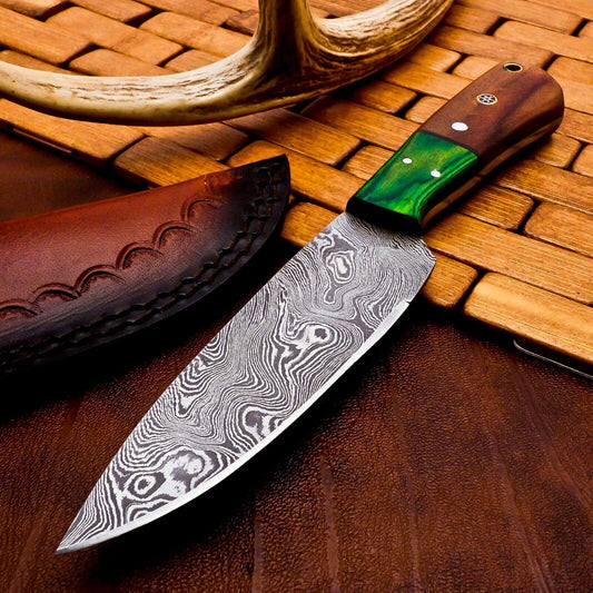 Custom Forged Damascus Bowie Knife Damascus Steel Knife With Wood handle & Sheath
