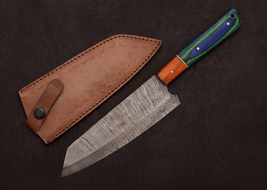 Custom Forged Damascus Steel 13" Chef Knife | Handmade Outdoor & Kitchen Blade with Pakka Handle

