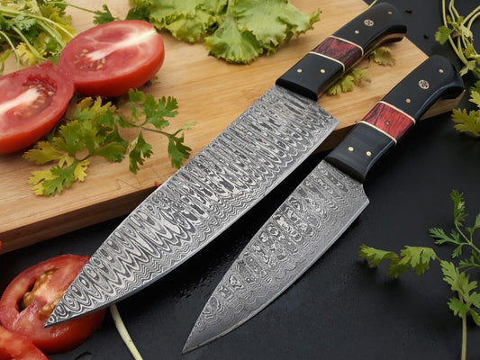 Custom Forged Damascus Steel Chef Knife Kitchen Knife Set with Sheath