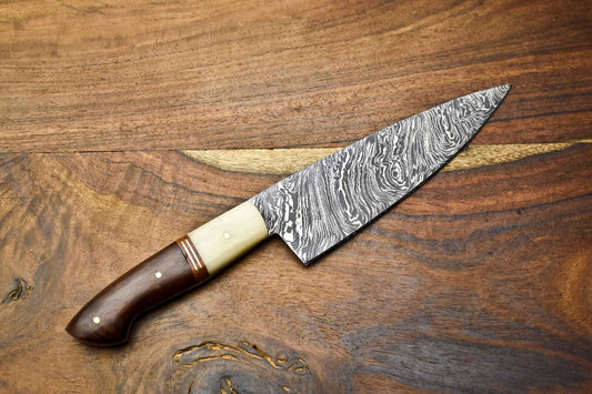 Custom Forged Damascus Steel Chef Knife with Full Tang and Razor-Sharp Edge
