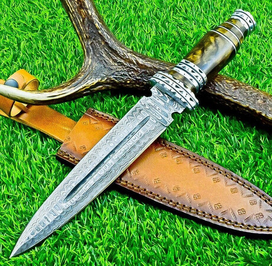 Custom Forged Damascus Steel Handmade Double Edge Dagger Knife With Resin Handle