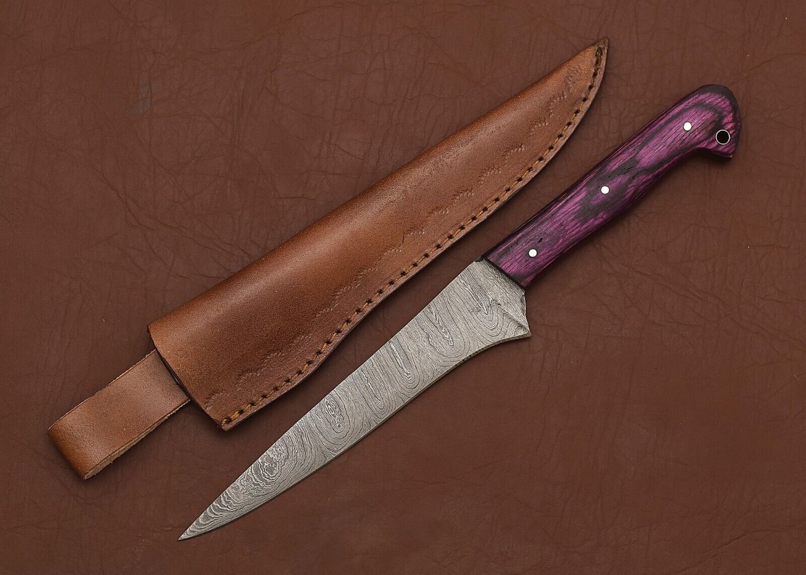 Custom Forged Damascus Steel Hunting & Chef Fillet Knife 8" Blade Pakka Wood Handle

