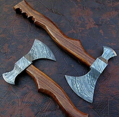 Custom Forged Damascus Steel Tomahawk Axe Hatchet with Leather Sheath – Handmade 