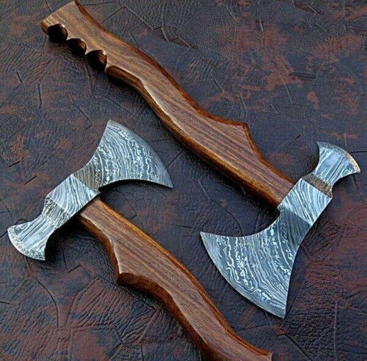 Custom Forged Damascus Steel Tomahawk Axe Hatchet with Leather Sheath – Handmade 