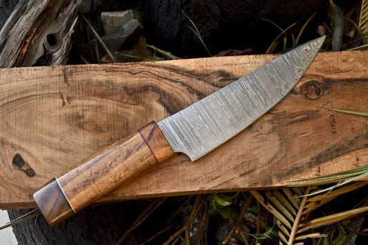 Custom Forged Fire Damascus Chef Knife with Walnut Wood Handle – 13" Hunting & Bushcraft Knife