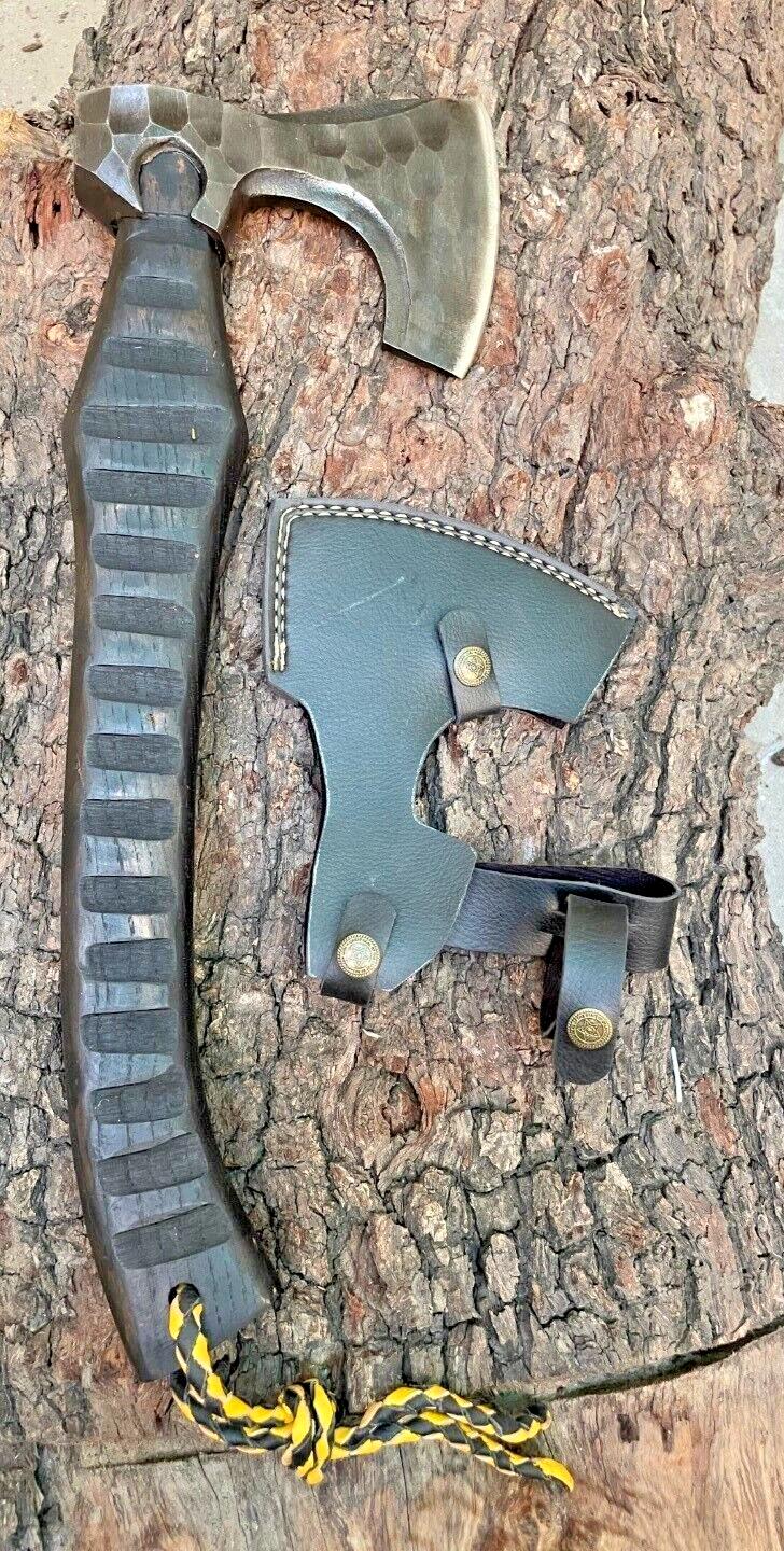 Custom Forged Replica Viking Axe Carbon Steel Bushcraft Camping Hatchet with Wood Handle